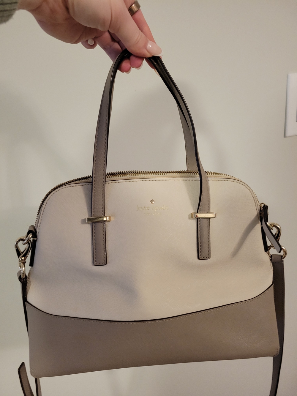 kate spade Two-Tone Dome Satchel in Cream and Taupe